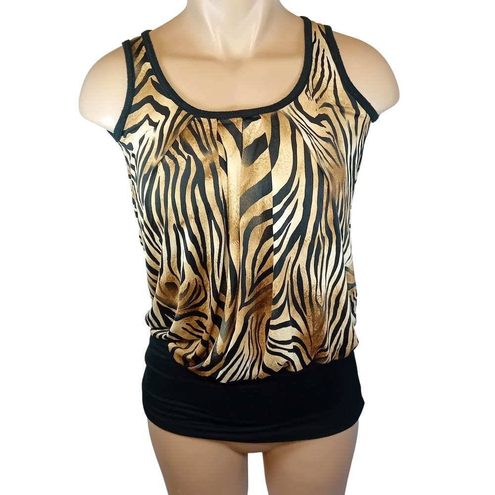 Vintage 90s Seductions Tiger Stripe Open Back TankTop Party Oversize Clubwear XS
